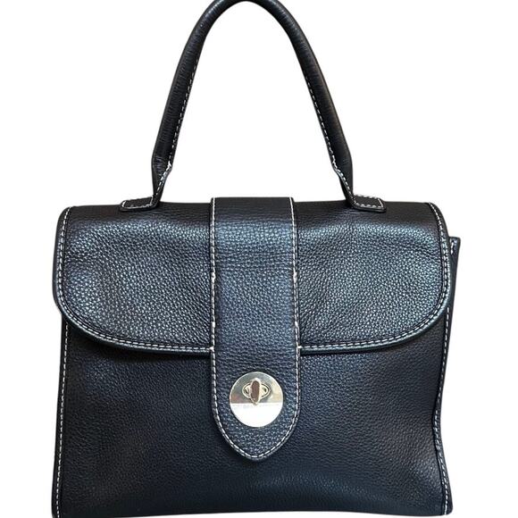 Talbots Handbags - TALBOTS Black Leather Top Handle Satchel Bag Gold Turnlock Classic Purse
